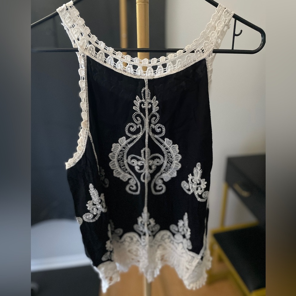 Ultra Pink Black and Cream Lace Top